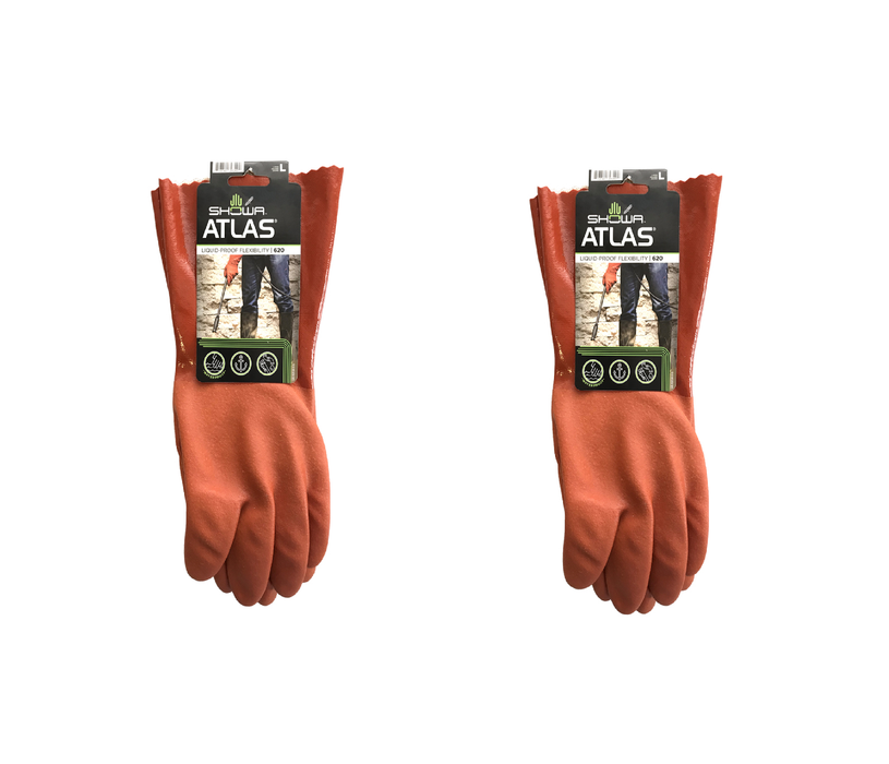 Atlas #620L-09.RT Unisex Indoor/Outdoor Chemical Gloves Orange L ~ 2-Pack