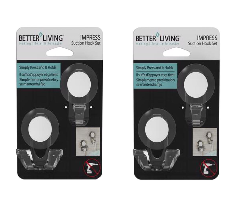 Better Living Impress 3 in. H X 1.75 in. W X 2.25 in. L Matte Clear Bath Hook ~ 2-Pack