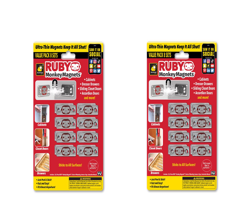 BulbHead #16562-8 Ruby Monkey Magnet Door & Drawer Closures 8 pk ~ 2-Pack ~ 16 Total