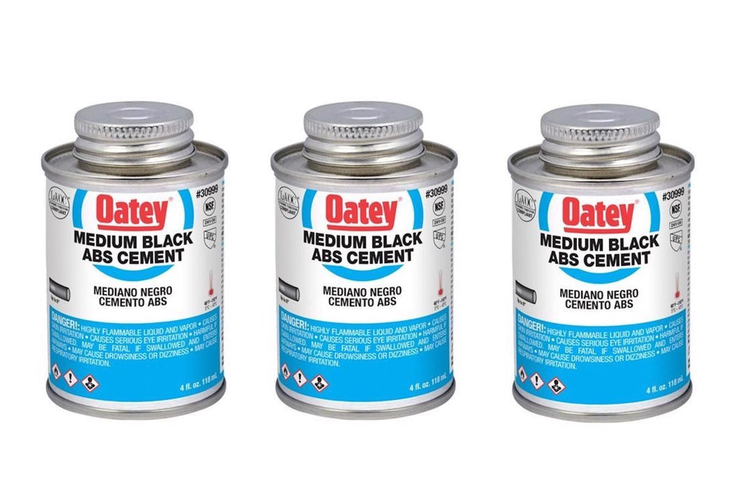 Oatey #30999 Black Cement For ABS Pipes ~ 3-Pack ~ 12 oz Total