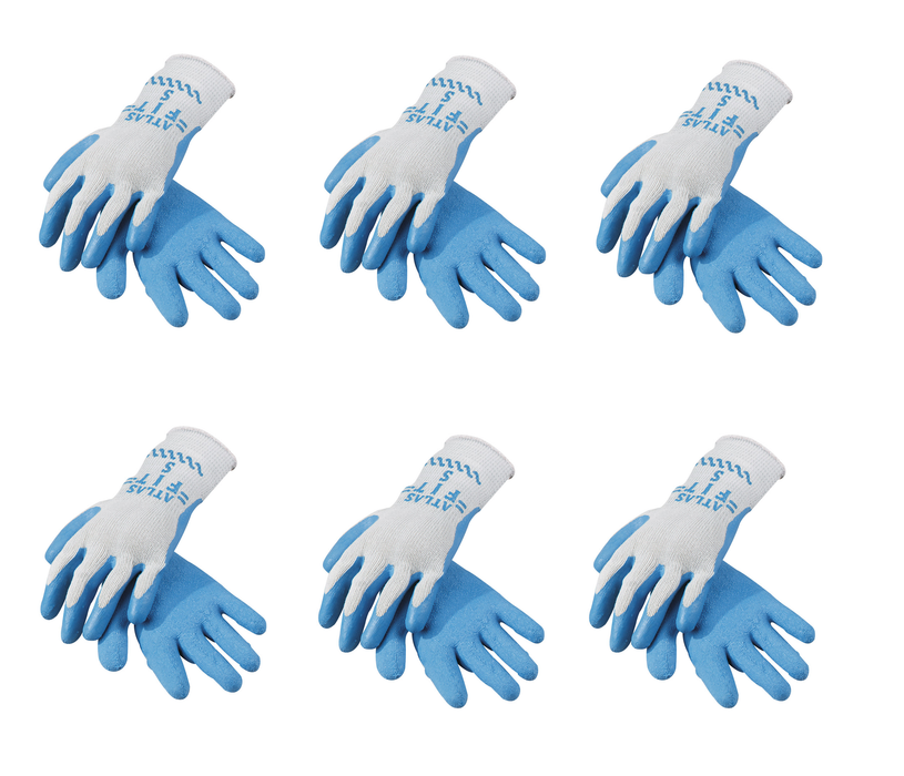 Atlas #300S-07.RT Fit Unisex Indoor/Outdoor Coated Work Gloves Blue/Gray S ~ 6-Pack