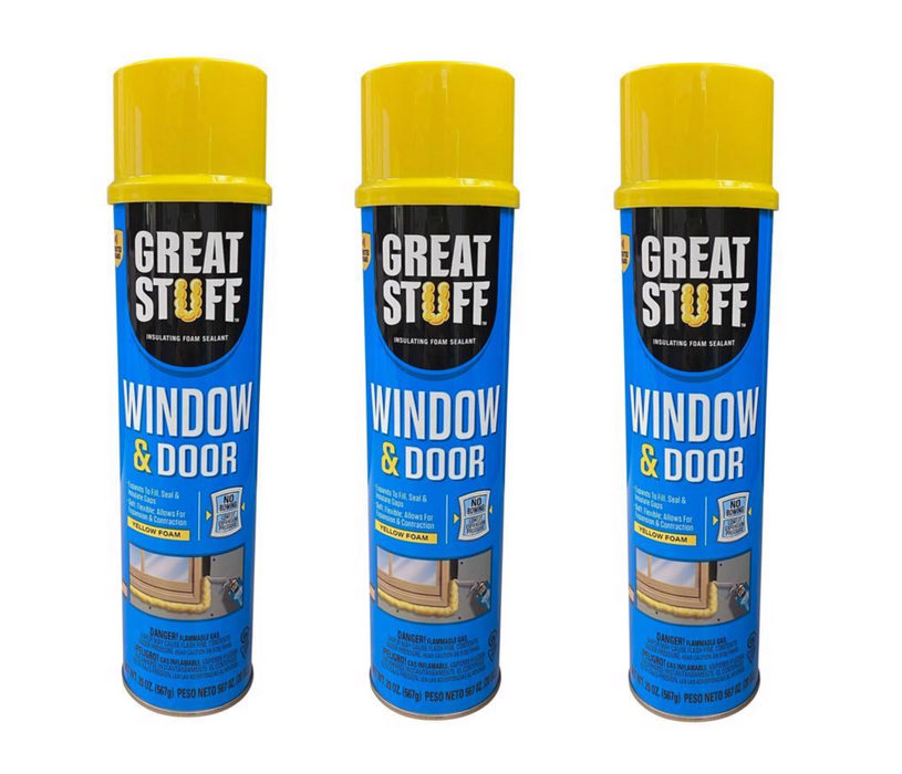 Great Stuff #197711 Window & Door Yellow Polyurethane Insulating Foam Sealant 20 oz ~ 3-Pack