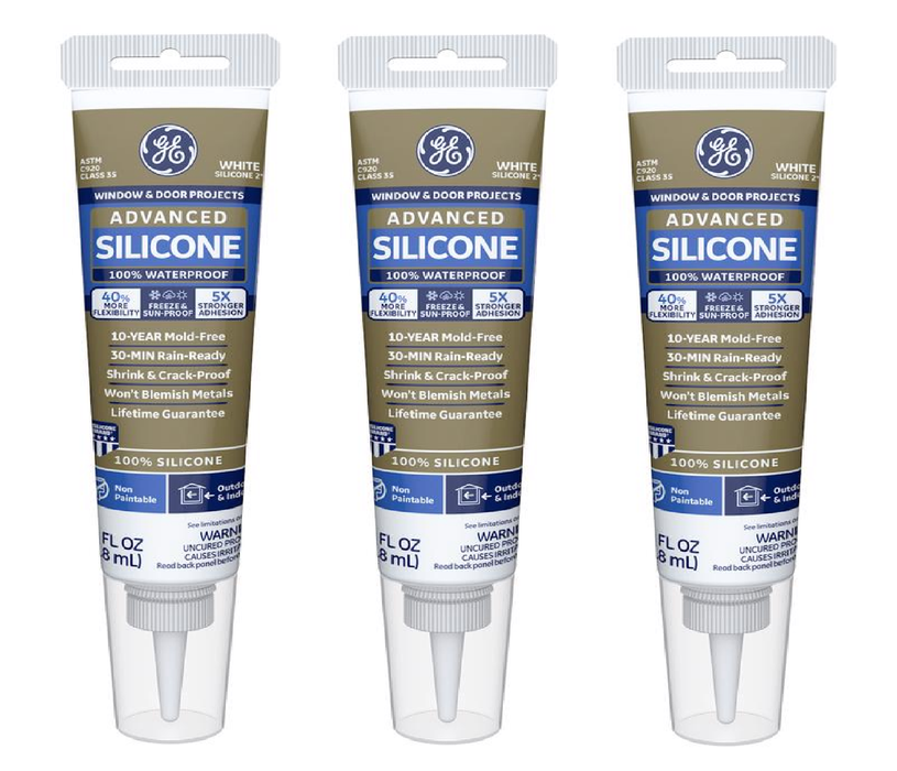 GE #2810438 Advanced White Silicone 2 Window and Door Caulk Sealant 2.8 oz ~ 3-Pack