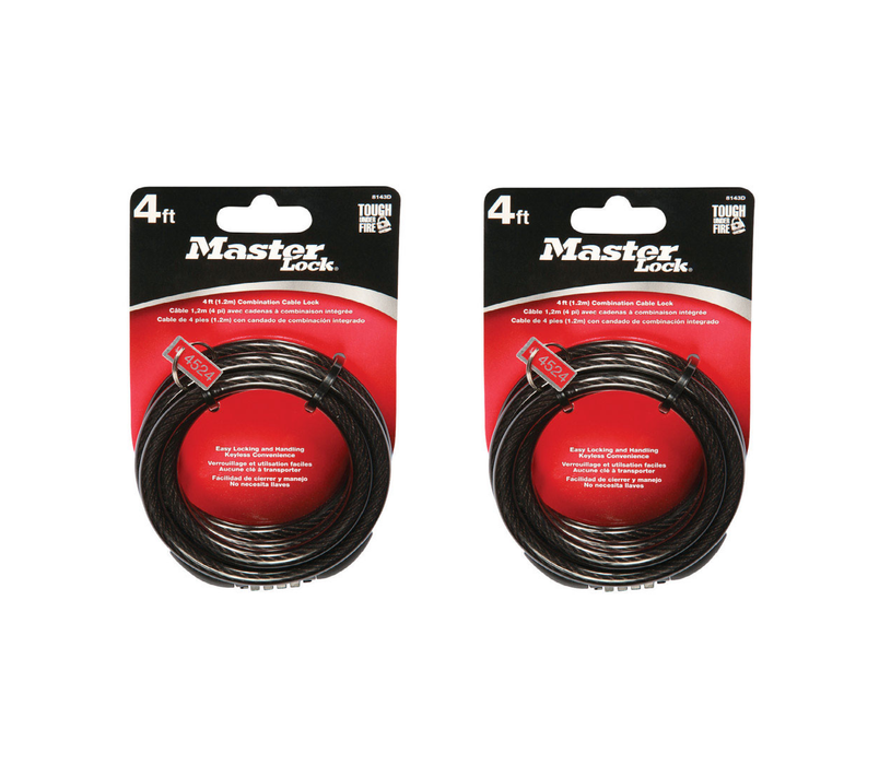 Master Lock #8143D 5/16 in. W X 4 ft. L Steel 4-Dial Combination Locking Cable ~ 2-Pack