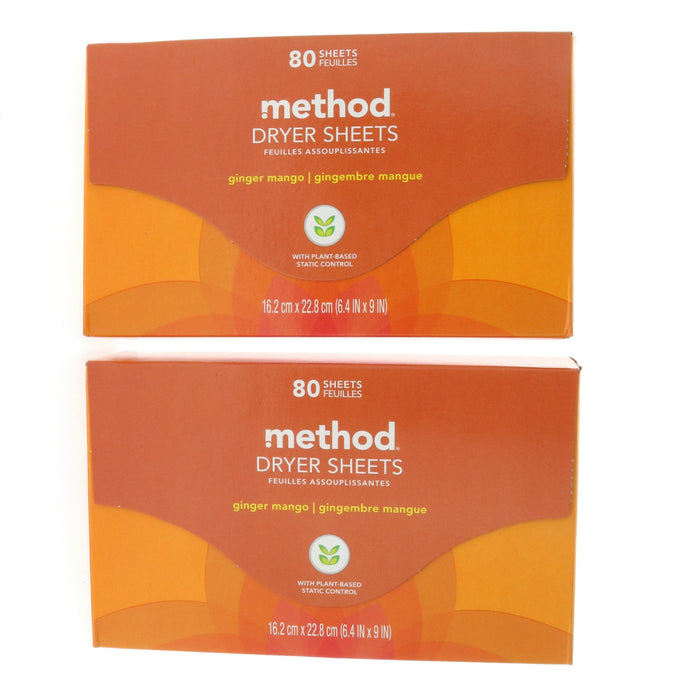 Method #16503 Ginger Mango Scent Dryer Sheets Sheets ~ 2-Pack ~ 160 Sheets Total