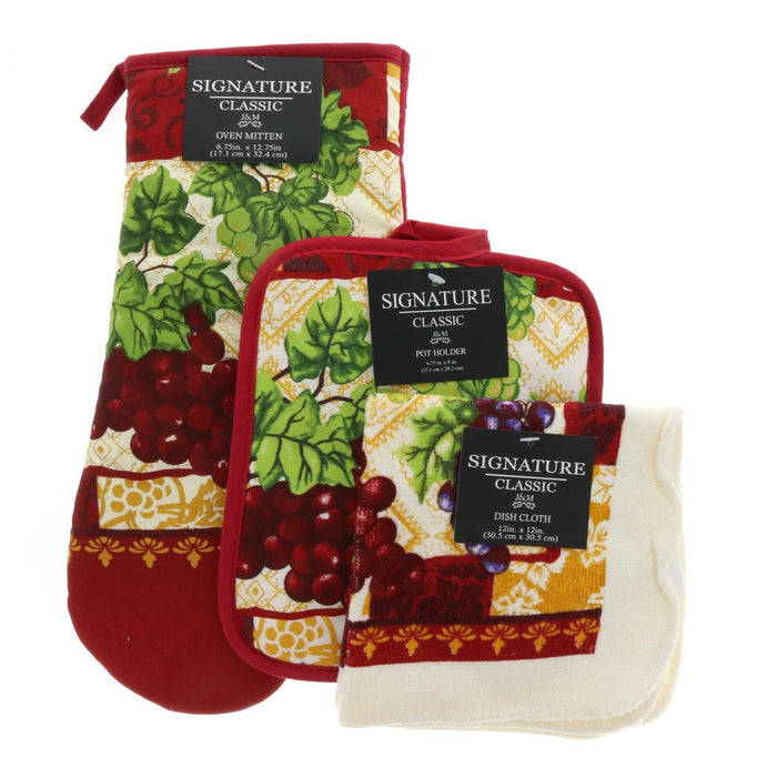 J&M Home Fashions Signature Classic Grapes Oven Mitt Potholder Dish Cloth