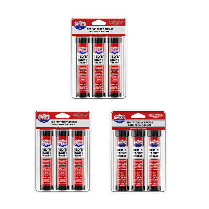 Lucas Oil Products #10318 Red "N" Tacky Multi-Purpose Grease Stick ~ 3-Pack ~ 9 Sticks Total