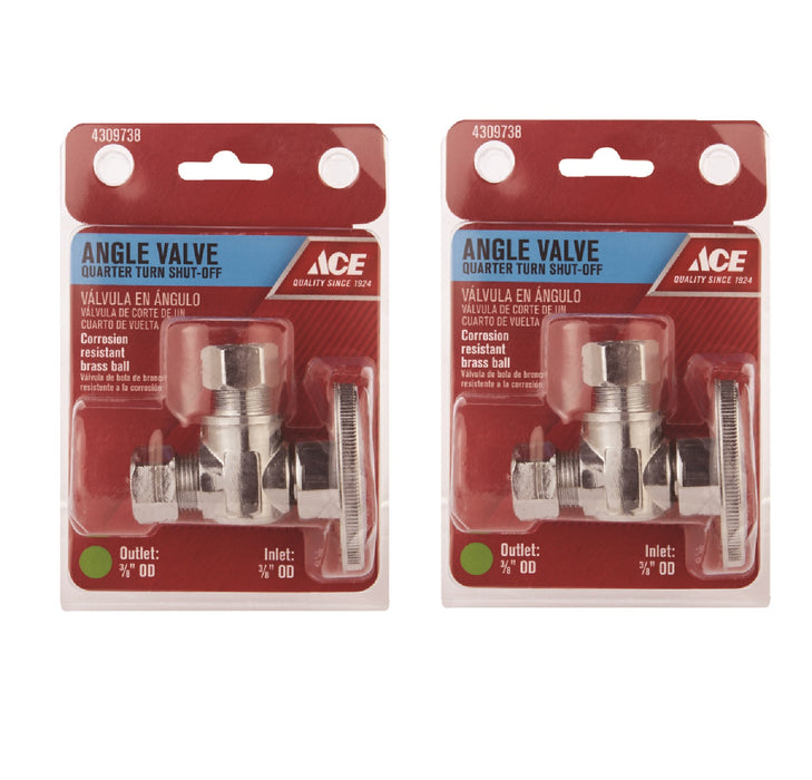 Ace Hardware #ACE2621LF 3/8 in Compression X 3/8 in Compression Brass Shut-Off Valve ~ 2-Pack