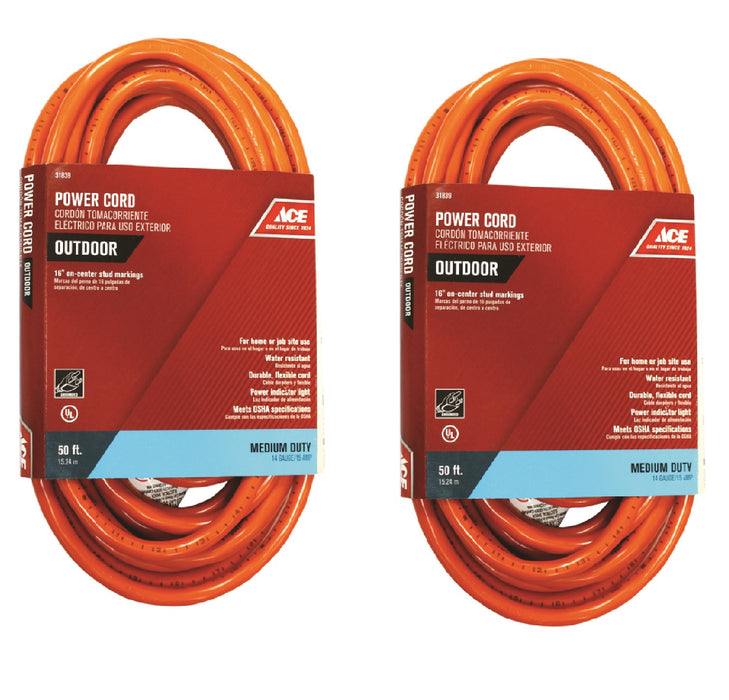 Ace Hardware #OU143JTW050OG Outdoor 50 ft. L Orange Extension Cord ~ 2-Pack