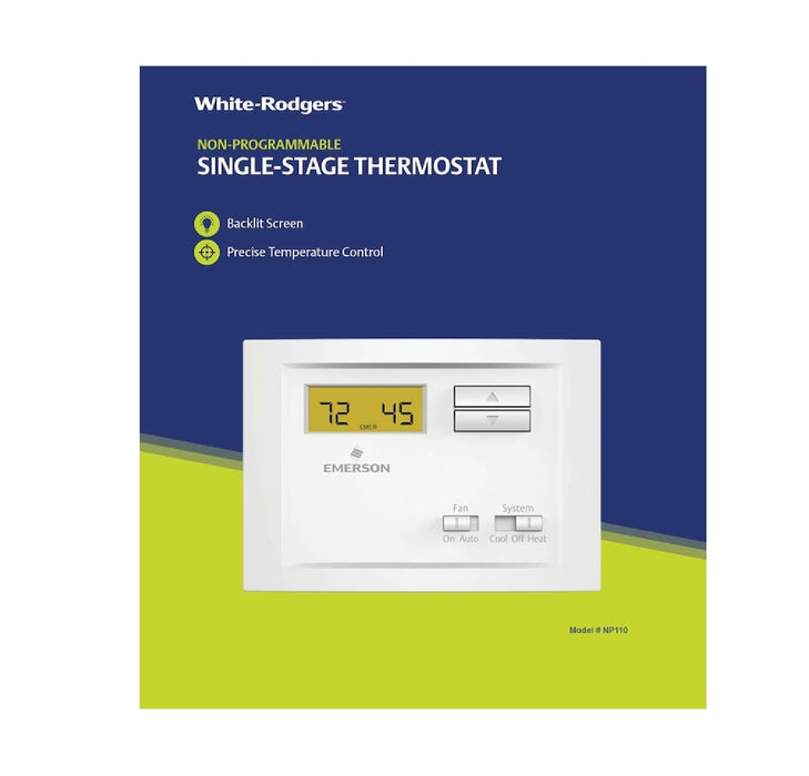 White Rodgers #NP110 Heating and Cooling Push Buttons Single Pole Thermostat