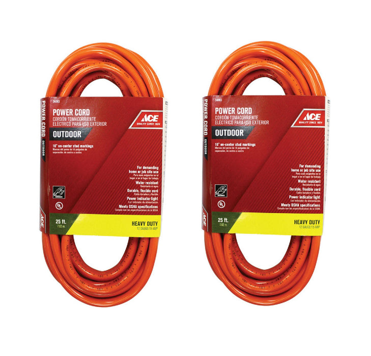 Ace Hardware #OU123JTW025OG Outdoor 25 ft. L Orange Extension Cord 12/3 SJTW ~ 2-Pack