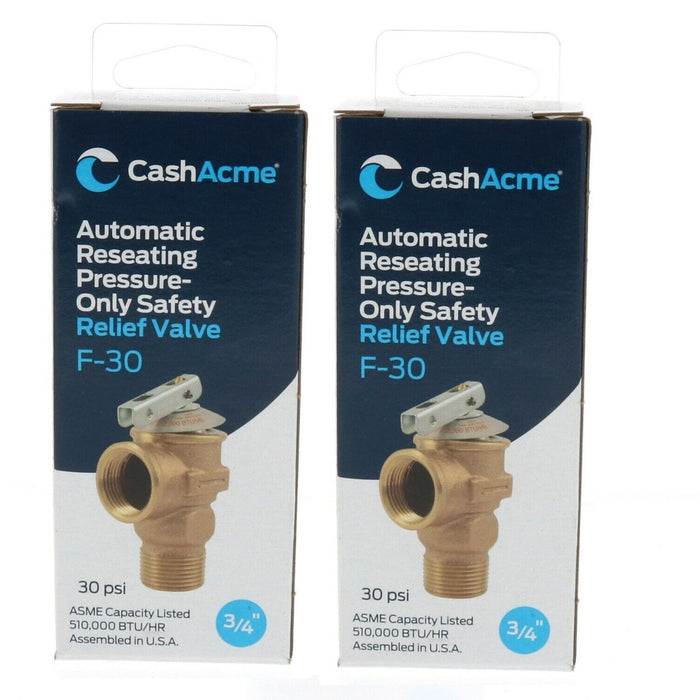 Cash Acme #F-30 Pressure Safety Relief Valve 3/4" Automatic Reseating ~ 2-Pack