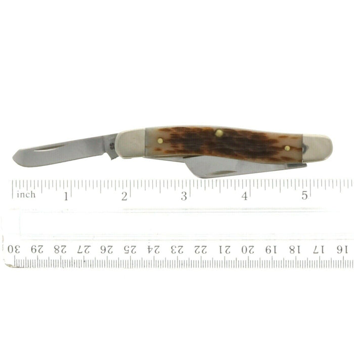 Case XX #00042 Amber Bone Peach Seed Jig Medium Stockman 3-Blade Folding Knife ~ 2-Pack