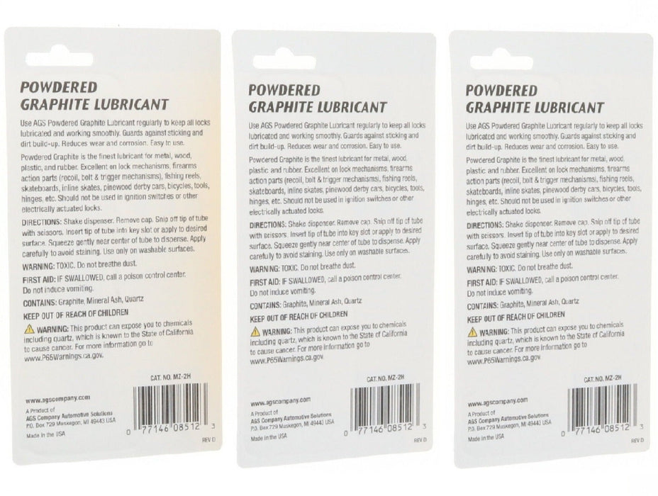 AGS #MZ-2 AGS Extra Fine Graphite Powder Dry Lubricant ~ 3-Pack