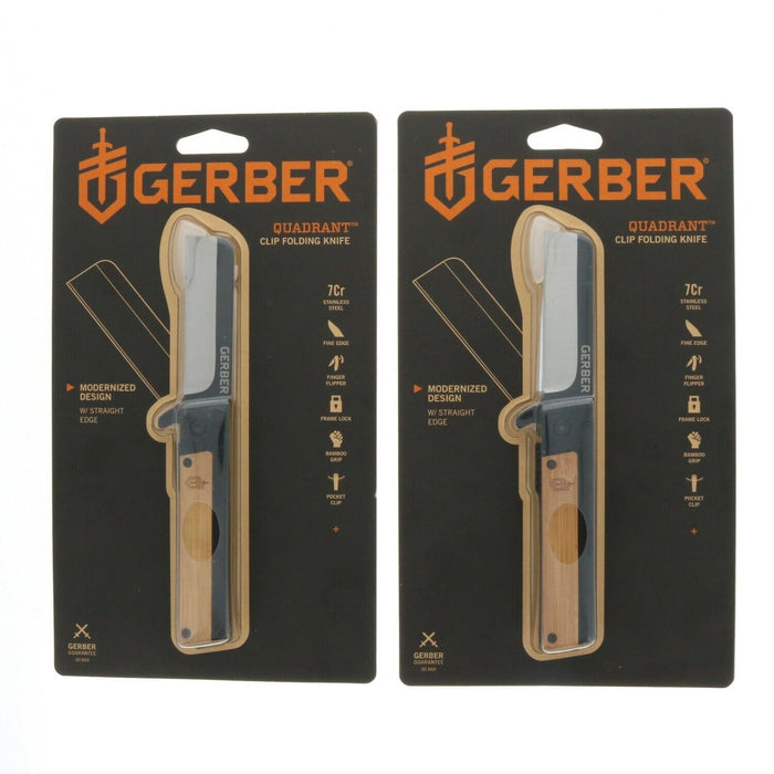 Gerber  #31-003731 Quadrant Clip Blade Folding Knife Bamboo Handle ~ 2 Pack