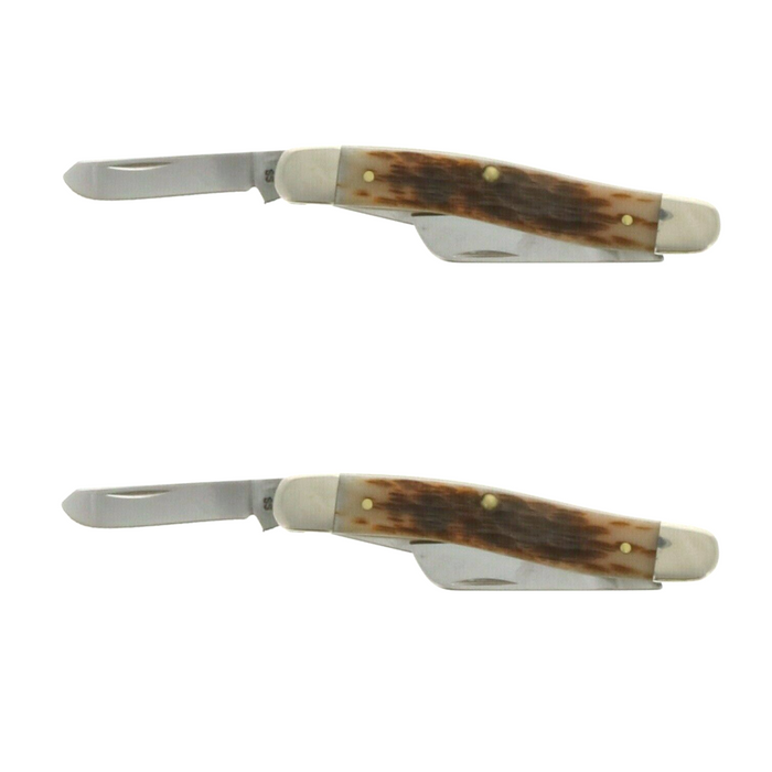 Case XX #00042 Amber Bone Peach Seed Jig Medium Stockman 3-Blade Folding Knife ~ 2-Pack