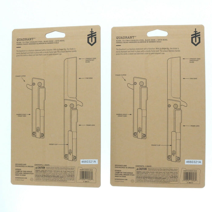 Gerber  #31-003731 Quadrant Clip Blade Folding Knife Bamboo Handle ~ 2 Pack