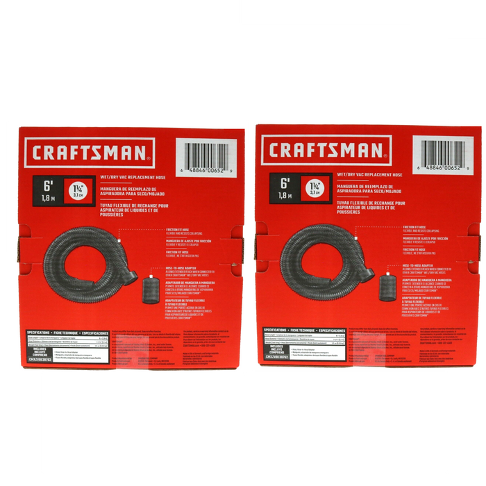 Craftsman #CMXZVBE38762 Wet/Dry Replacement Hose 1 1/4 in  x 6 ft  Friction Fit ~ 2-Pack