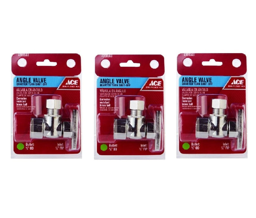 Ace Hardware #4309563 Angle Valve Quarter Turn Shut Off  3/8" x 1/2" ~ 3-Pack