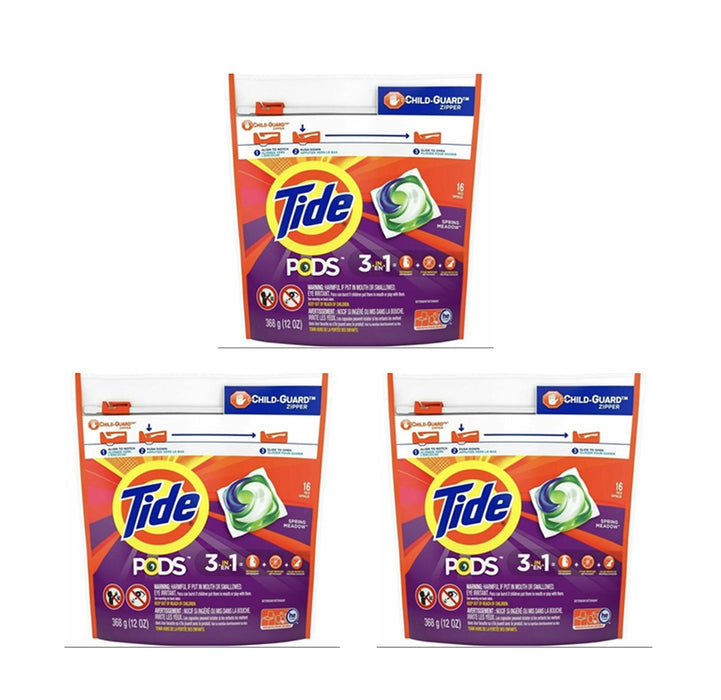 Tide Spring Meadow Scent Laundry Detergent Pod ~ 3-Pack ~ 48 Pods Total