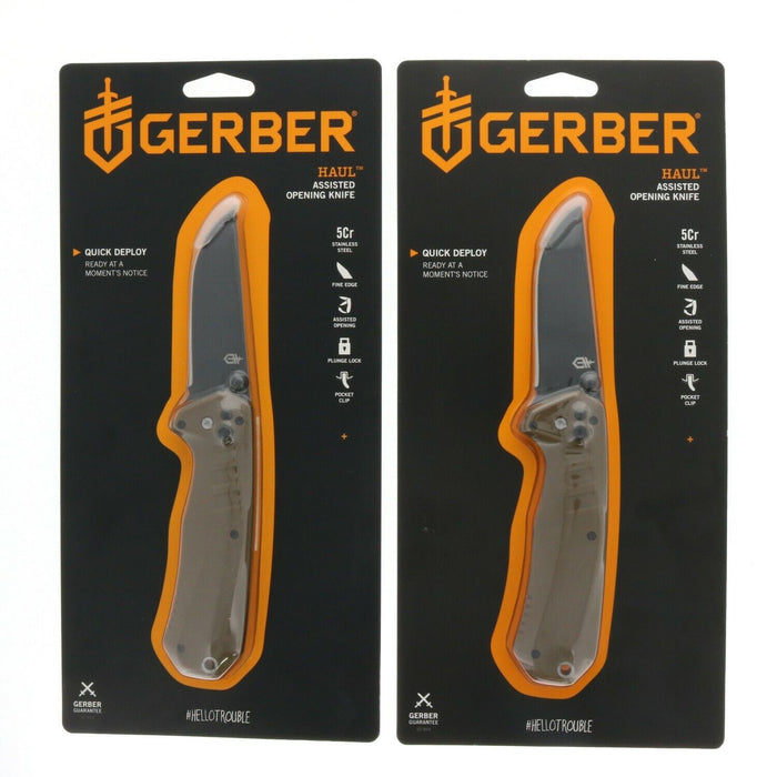 Gerber #31-003571 Haul Folding Knife 5Cr Stainless Steel ~ 2-Pack