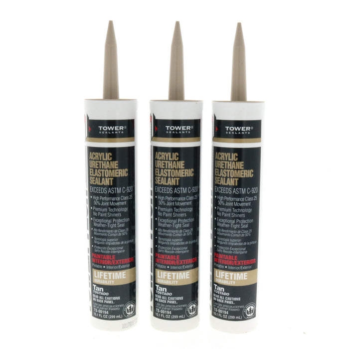 Tower Sealants Tower Tech 2 Tan Acrylic Urethane Sealant 10.1 oz ~ 3-pk