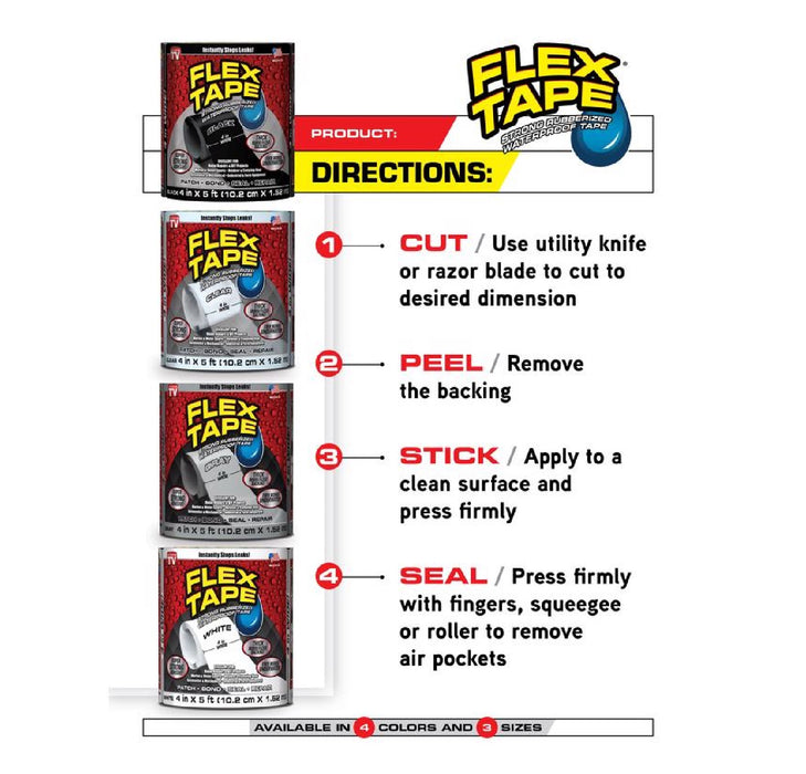 Flex Seal #TFSCLRMINI-8 Flex Tape MINI 3 in X 4 in Clear Waterproof Repair Tape ~ 3-Pack ~ 6 Patches Total