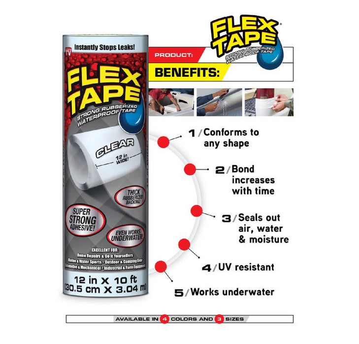 Flex Seal #TFSCLRMINI-8 Flex Tape MINI 3 in X 4 in Clear Waterproof Repair Tape ~ 3-Pack ~ 6 Patches Total