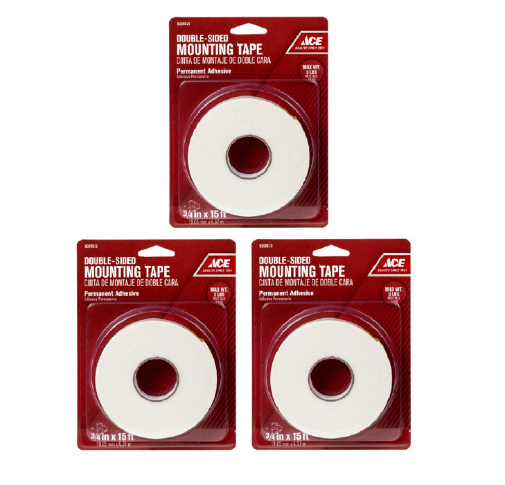 Ace Hardware #522287 Double Sided 3/4 in. W X 15 ft. L Mounting Tape White ~ 3-Pack