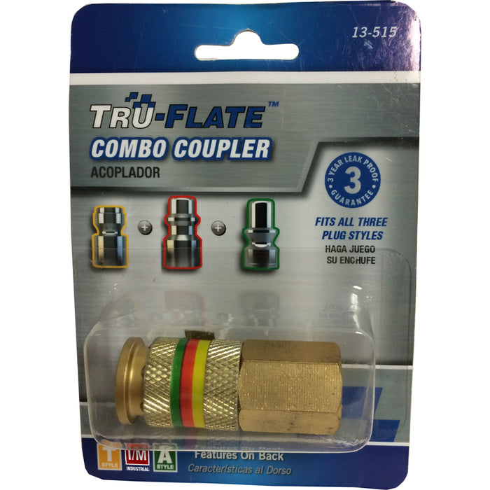 Tru-Flatev#TRFL13515 Combo Coupler Brass Universal Coupler 1/4 Female 1 pc ~ 2-Pack