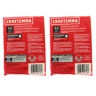 Craftsman #CMXZVBE39970 Fine Dust/Drywall Dust Collection Bags 2 Bags ~ 2-Pack