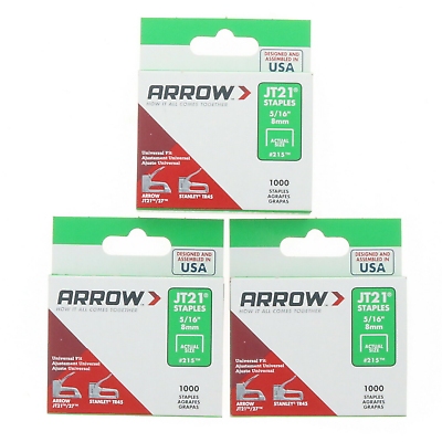 Arrow #JT21 Universal Fit 8mm 5/16" Staples ~ 3-Pack ~ 3000 Staples Total