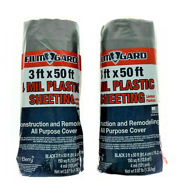 Film Gard #626154 Black Plastic Sheeting Rolls 4 mil 3' x 50' Film Gard ~ 2-Pack