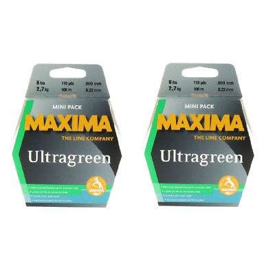 Maxima #MMG 6    Ultragreen Mini Pack Monofilament Fishing Line 6lb 110yds ~ 2-Spools