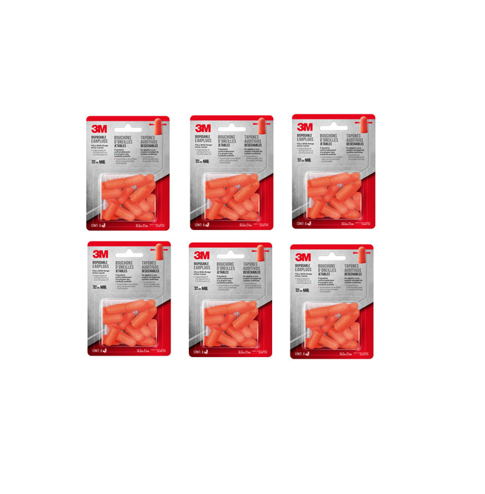 3M #92077H8-DC 32 dB Soft Foam Earplugs Orange ~ 8 pairs PER Package ~ 6-Pack ~  48 Pairs TOTAL