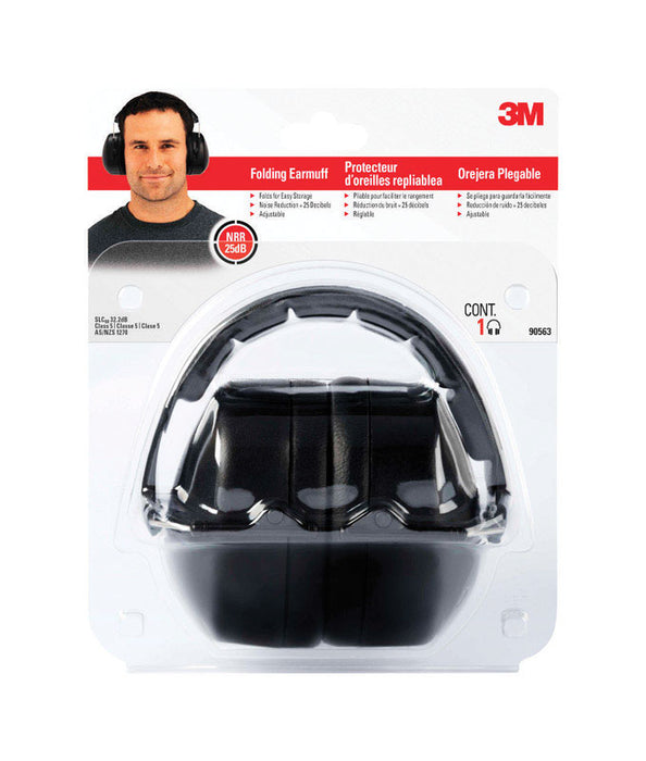 3M #90563H1-DC 25 dB Soft Foam Folding Earmuffs Black