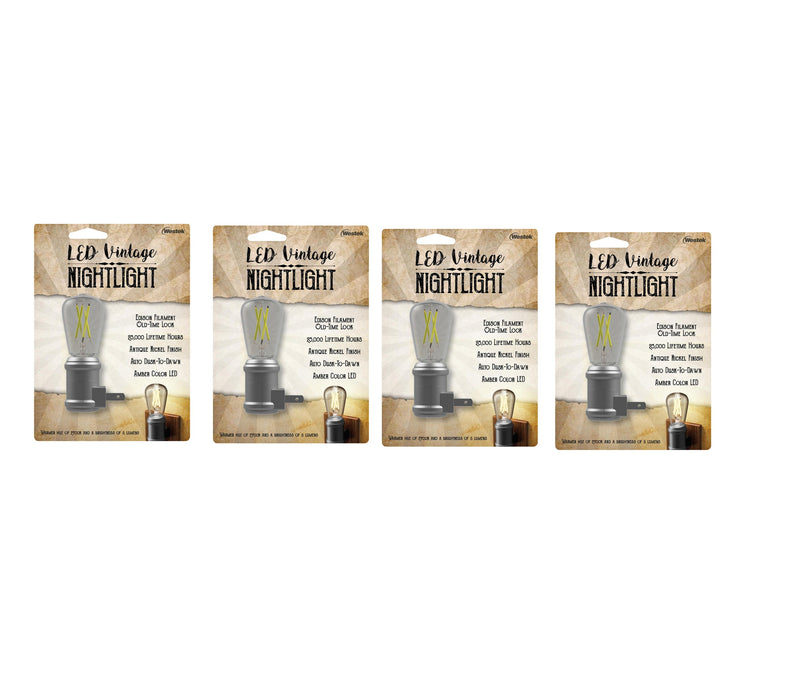 Westek #NL-EDSN-DN Automatic Plug-in Vintage Edison Aged Nickel LED Night Light ~ 4-Pack