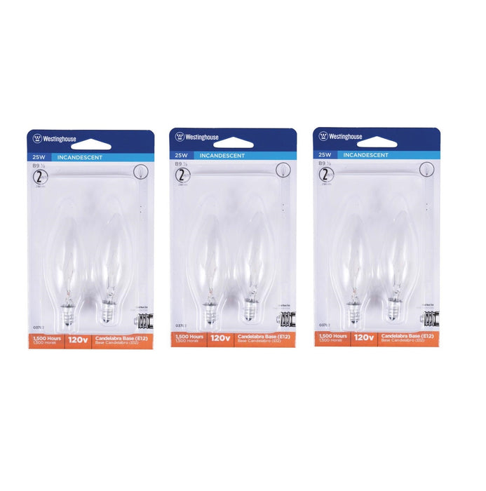 Westinghouse #03782 25 W Torpedo B9.5 Decorative Incandescent Bulb E12 (Candelabra) Warm White ~ 3-Pack ~ 6 Total