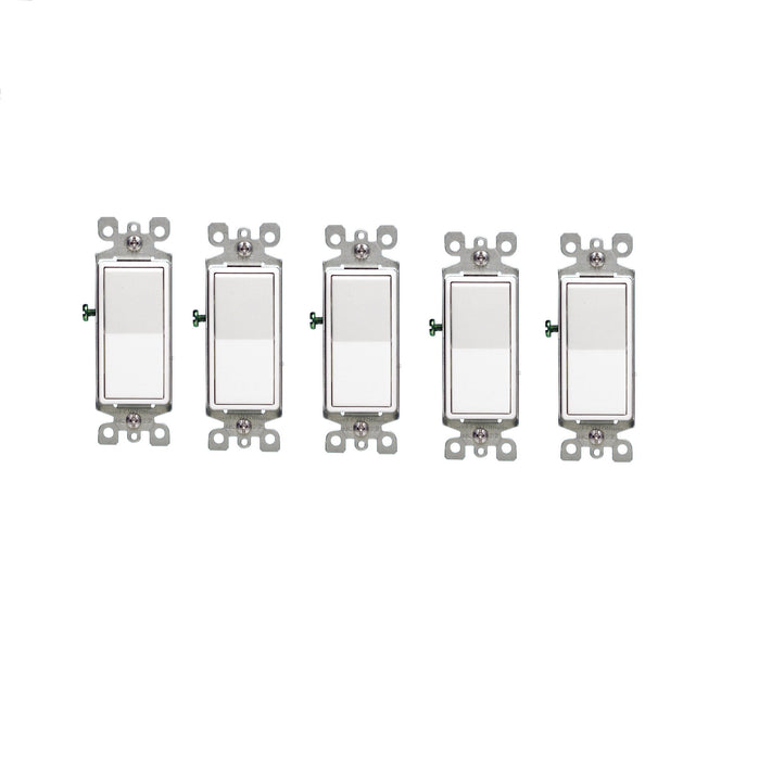 Leviton #05601-2WS Decora 15 amps Single Pole Rocker AC Quiet Switch White ~ 5-Pack