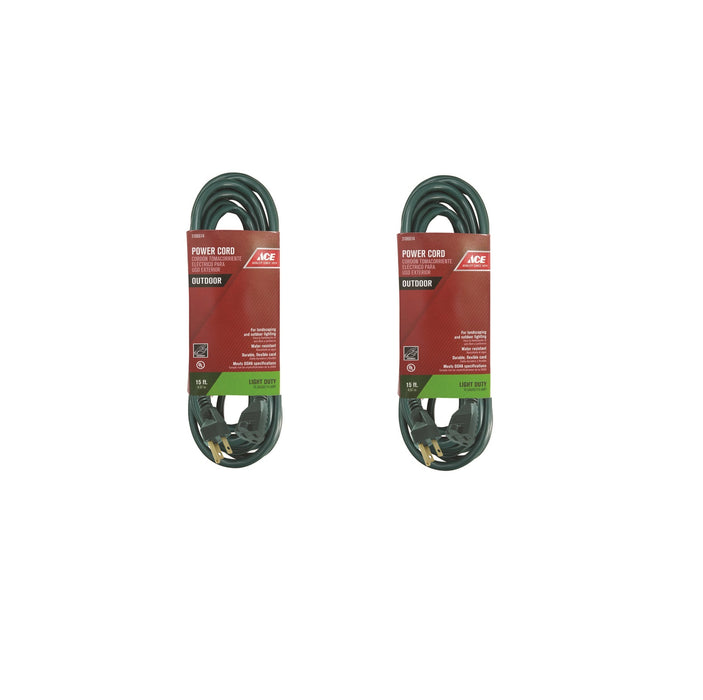 Ace Hardware #OU-SJT163-10-GR Outdoor 15 ft. L Green Extension Cord 16/3 SJTW ~ 2-Pack