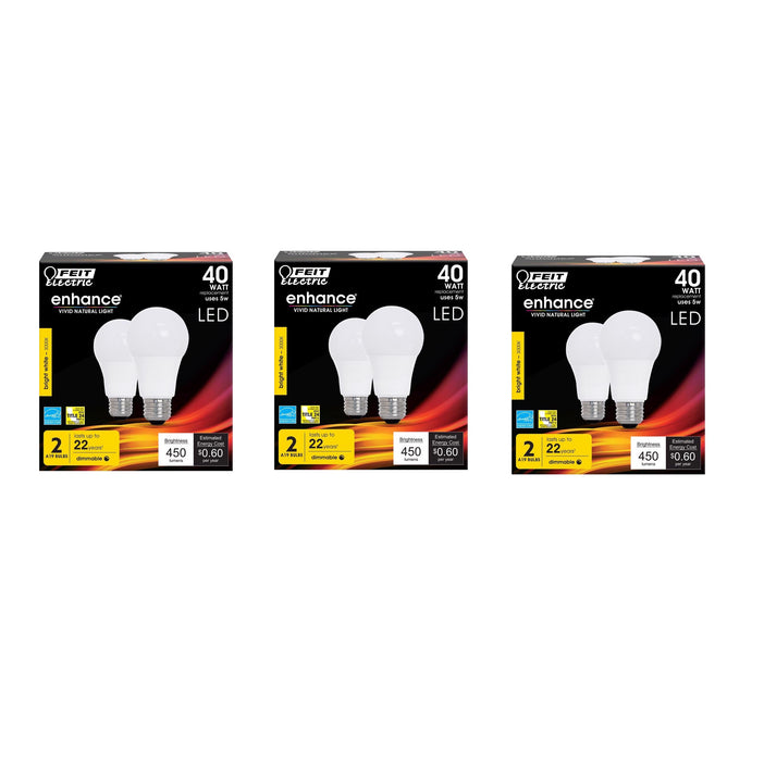 Feit Electric #OM40DM/930CA/2 Enhance A19 E26 (Medium) LED Bulb Bright White 40 Watt Equivalence  ~ 3-Pack