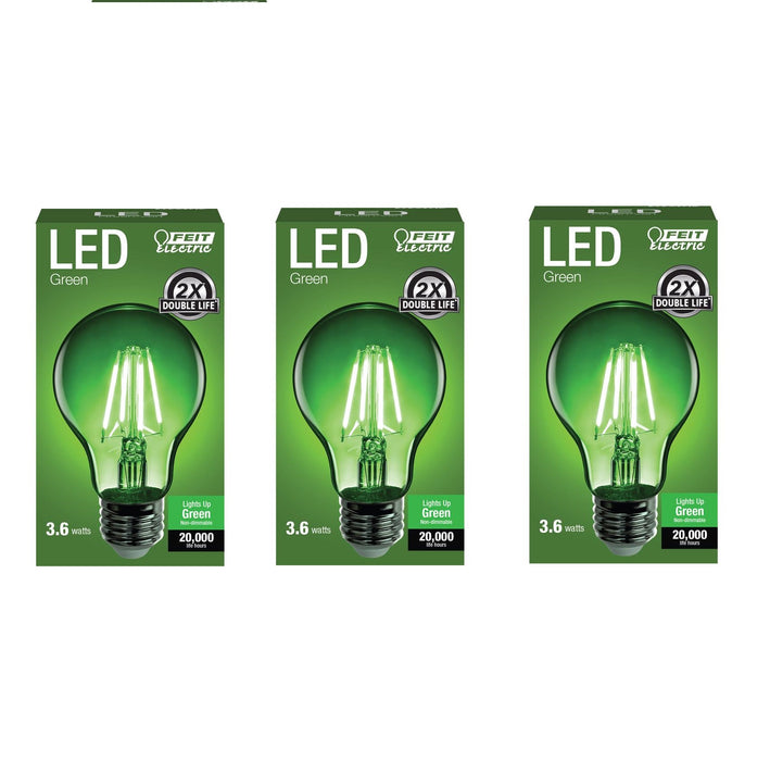 Feit Electric #A19/TG/LED A19 E26 (Medium) Filament LED Bulb Green 30 Watt Equivalence ~ 3-Pack