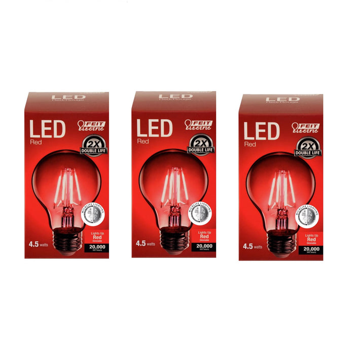 Feit Electric #A19/TR/LED Filament A19 E26 (Medium) LED Bulb Red 30 Watt Equivalence  ~ 3-Pack