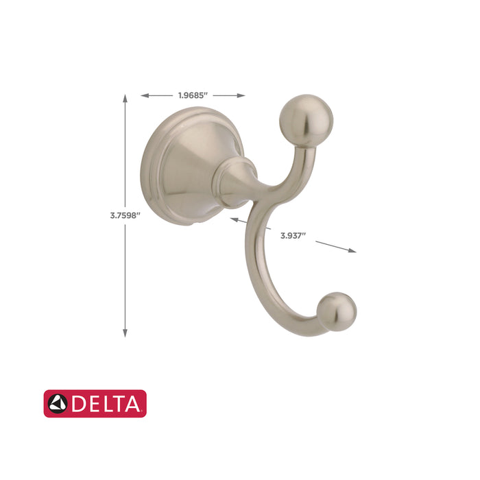 Delta #138037 Crestfield 3.75 in. H X 3.9 in. W X 2 in. L Satin Nickel Double Robe Hook