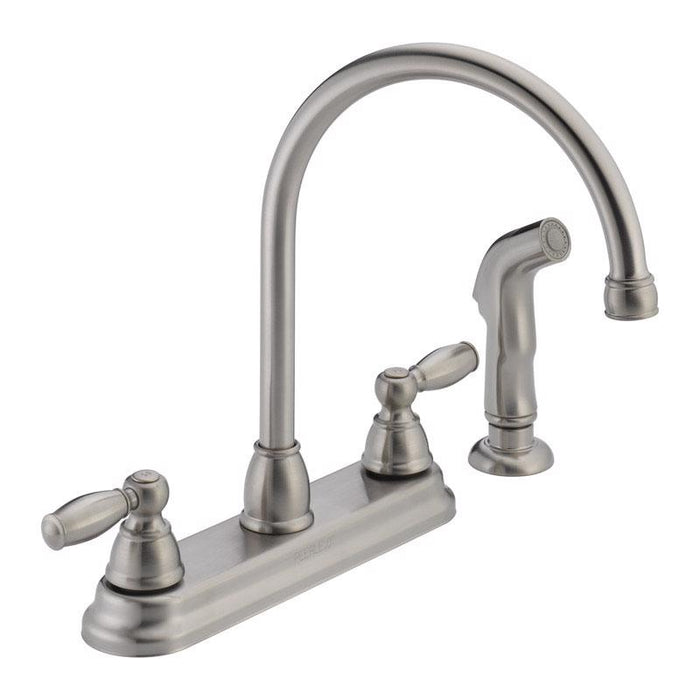 Peerless Claymore #P299575LF-SS Two Handle Stainless Steel Kitchen Faucet Side Sprayer Included