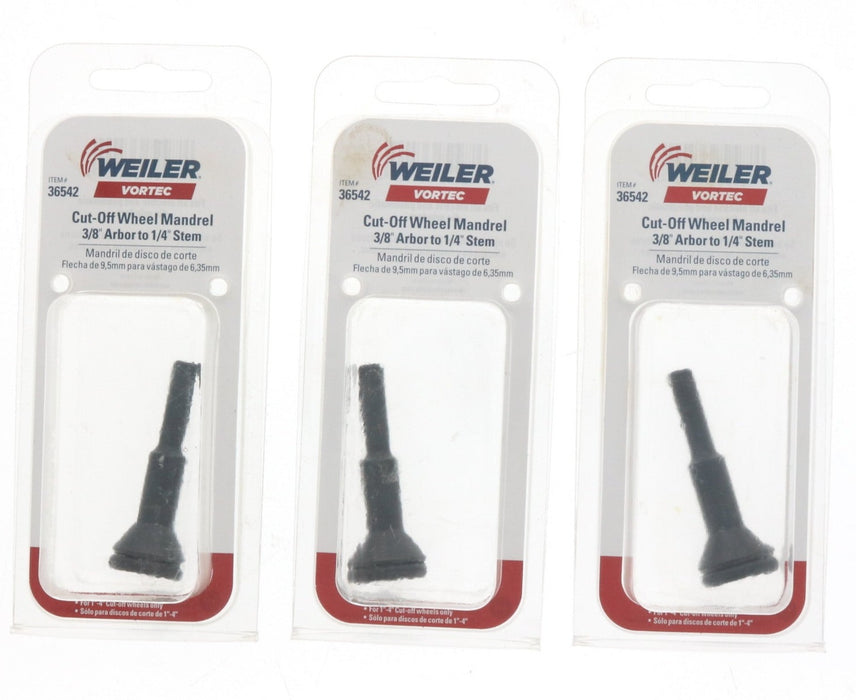 Weiler #36542 Cut Off Wheel Mandrel 3/8" Arbor ~ 3-Pack