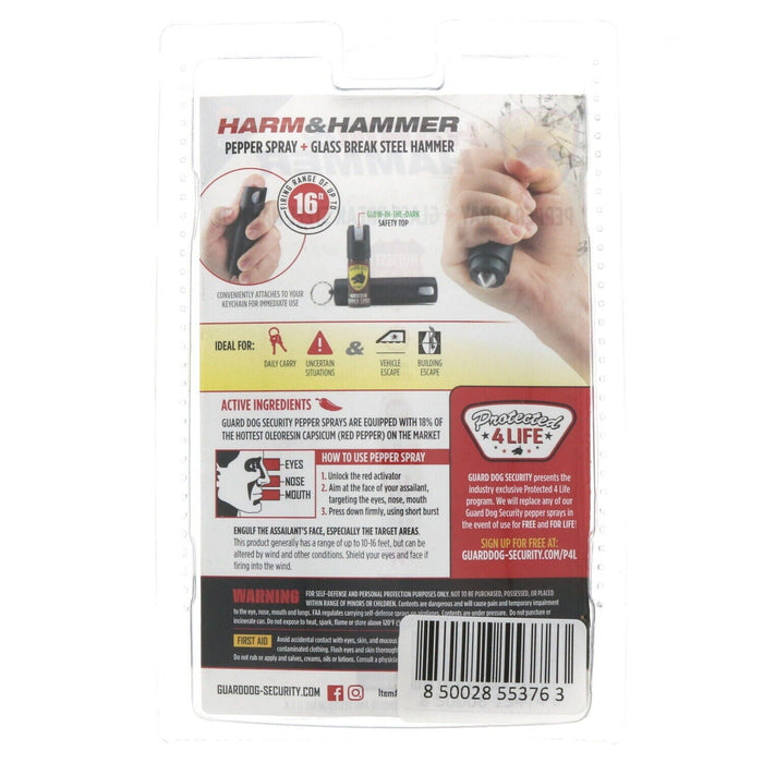 Guard Dog Security #PS-GDHH-BK-2 Harm & Hammer Pepper Spray + Glass Breaker