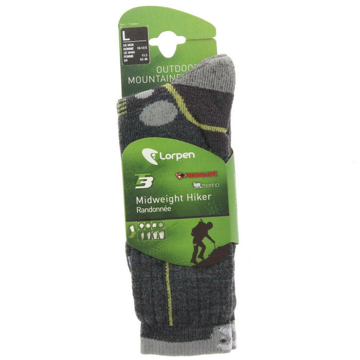 Lorpen #T3MMH Outdoor Merino Wool Midweight Hiking Crew Socks Size Large Charcoal