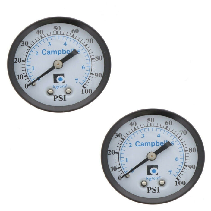 Campbell #PGCBM-1-NL Liquid Pressure Gauge 100 PSI 1/4" Water Well Pump Back Mount ~ 2-Pack