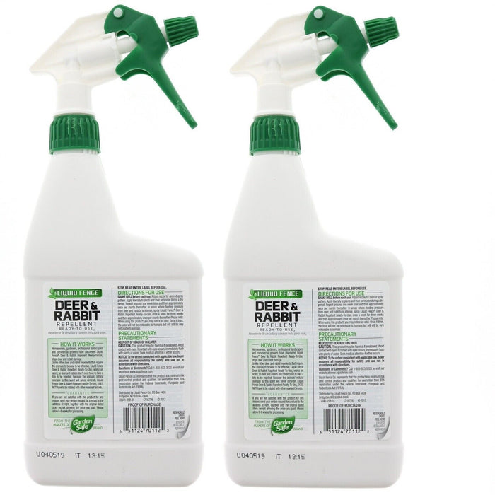 Liquid Fence #HG-71126 Deer & Rabbit Repellent Spray ~2-Pack